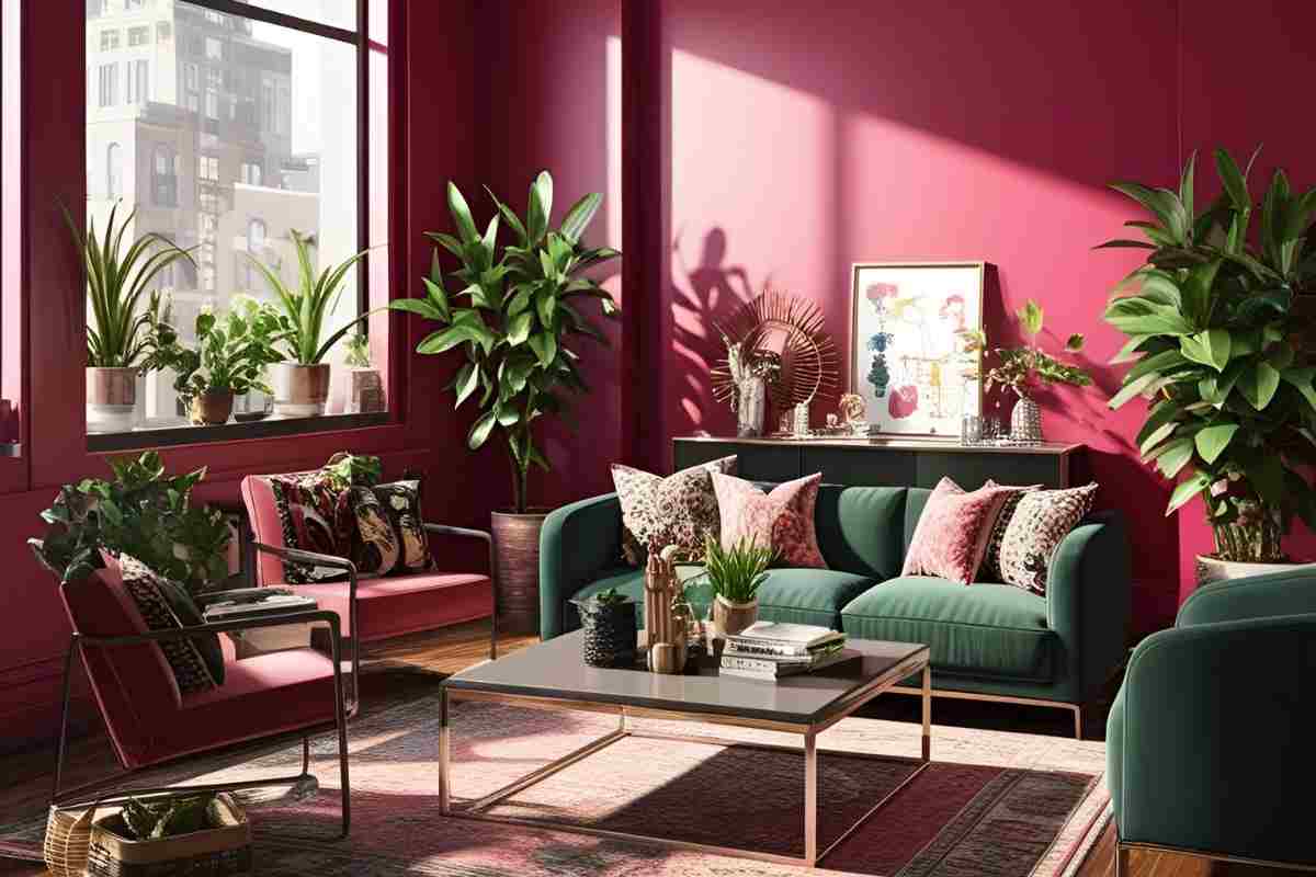 salotto con pareti magenta